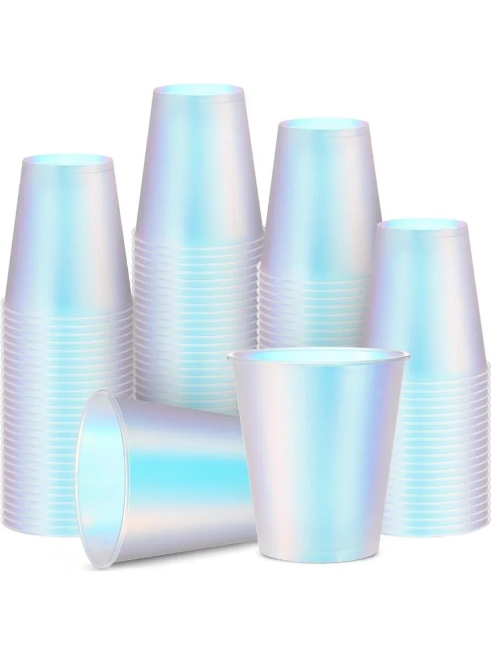 100 Pcs Iridescent Disposable Plastic Cups - Matte Finish, 12 oz Party Supplies